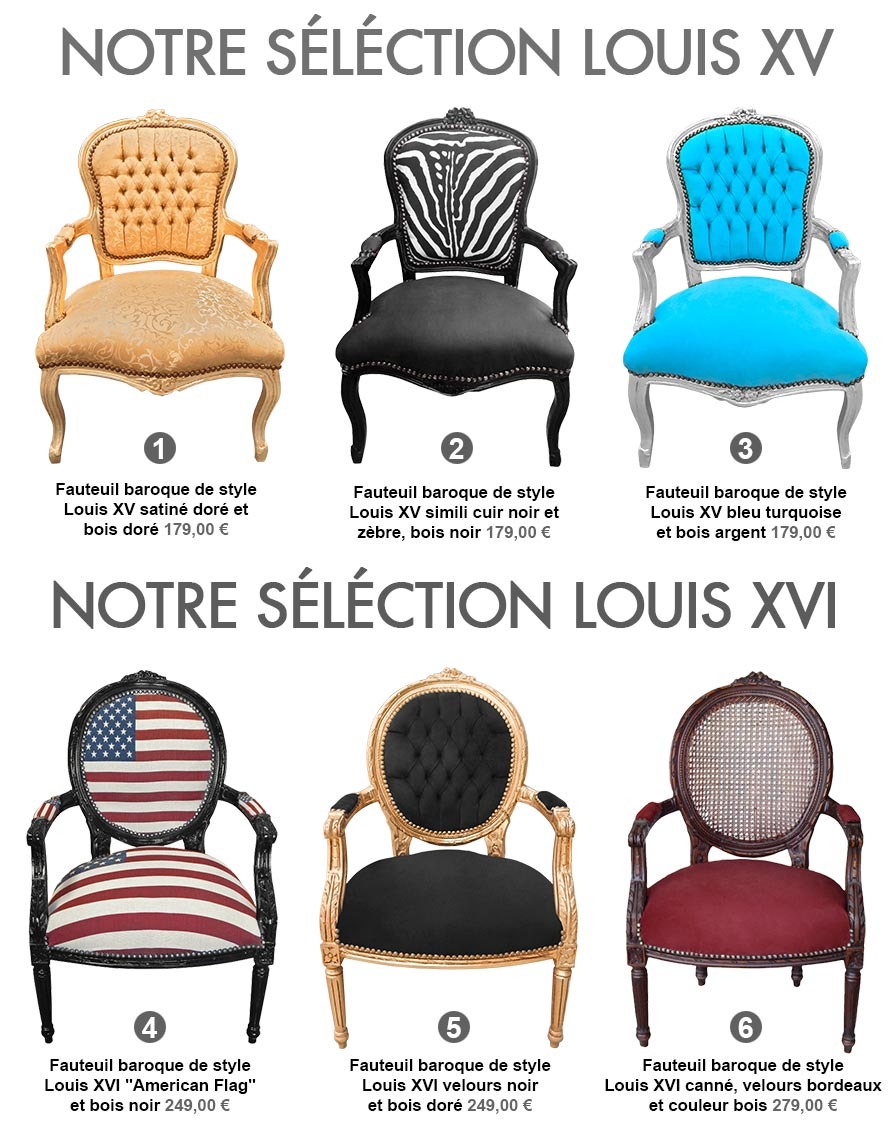 sélection de fauteuils Royal Art Palace de style Louis XV et Louis XVI
